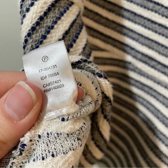 Loft Blue & Grey Striped Knit Ruffled Hem Mini Sheath Dress 4 - Picture 7 of 9